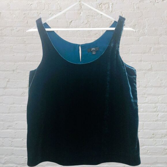 J.Crew Hunter Green Velvet Tank Top 2 Evening Party Keyhole Back Lined - Picture 2 of 15